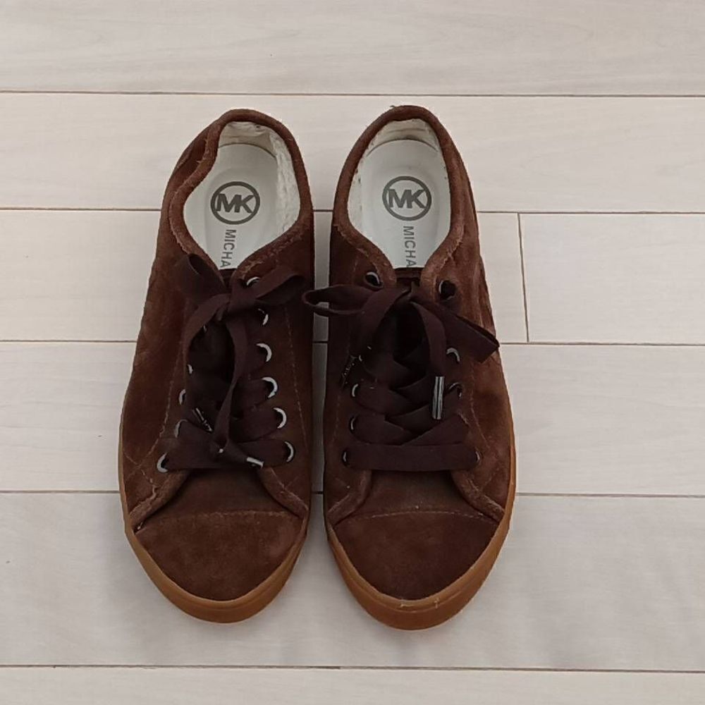 Michael Kors Women's Suede Signature Logo Detail Sneaker Shoes Brown 7.5 M - Picture 2 of 6